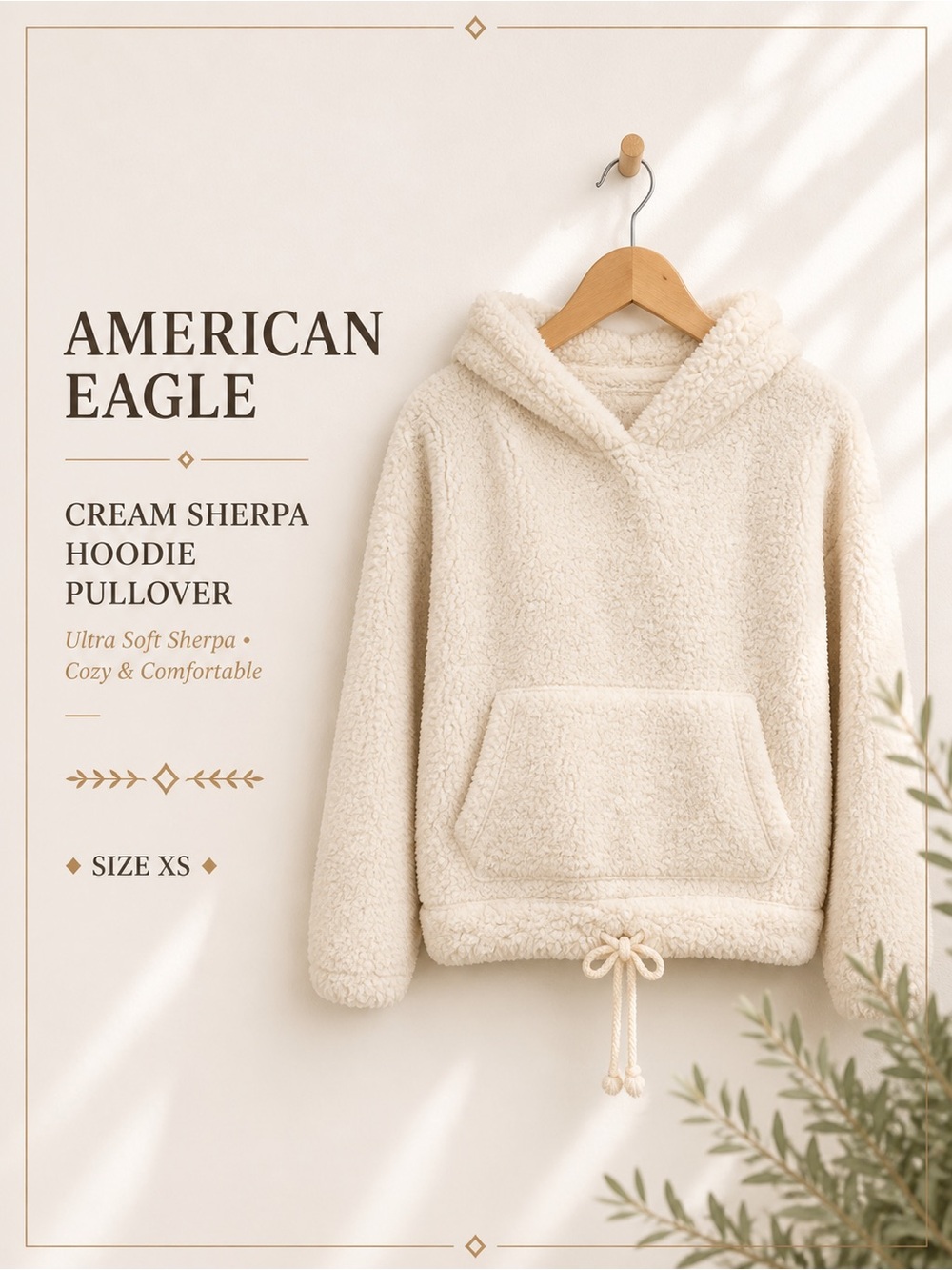 American Eagle Cream Sherpa Hoodie Pullover XS